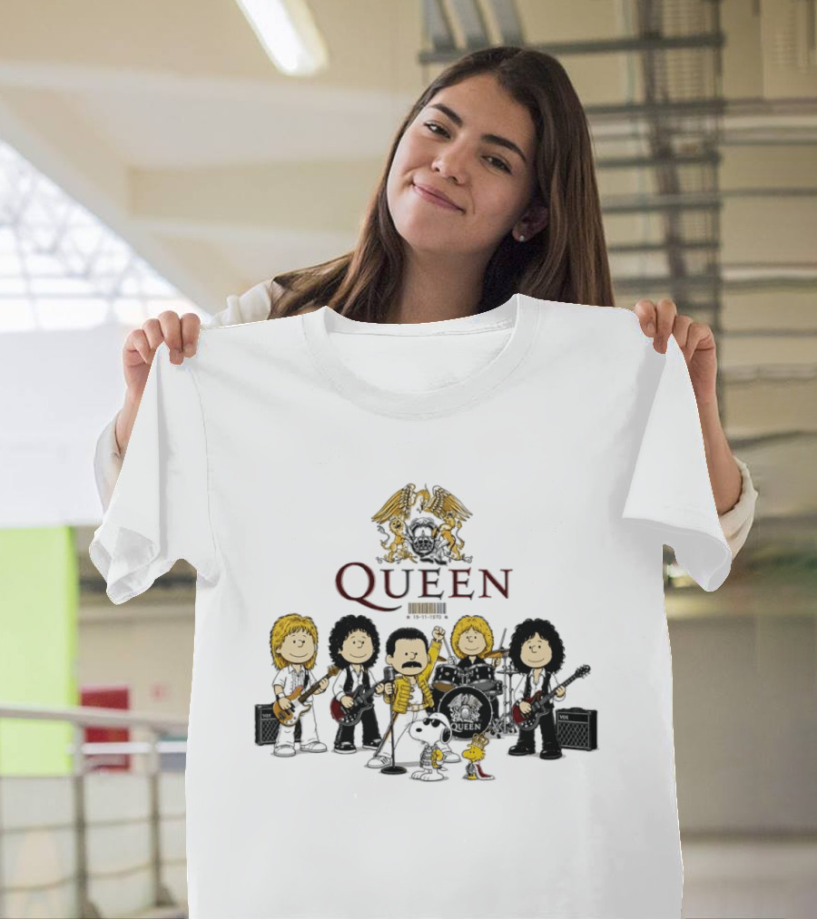 Queen Peanuts Collaboration With Snoopy And Woodstock Cartoon Band Members T-Shirt