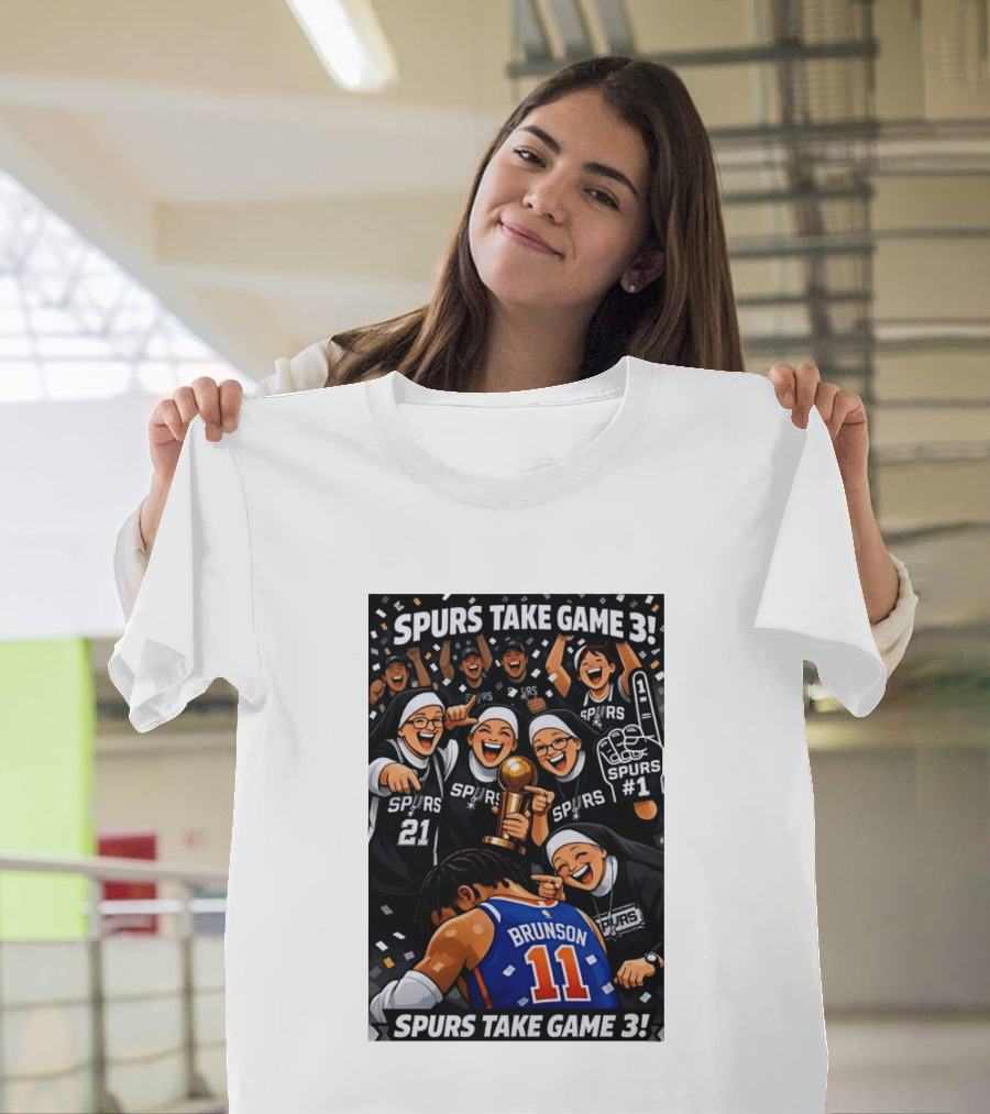 Spurs Take Game 3 Brunson Knicks Celebration Cartoon Nuns Spurs Number One T-Shirt