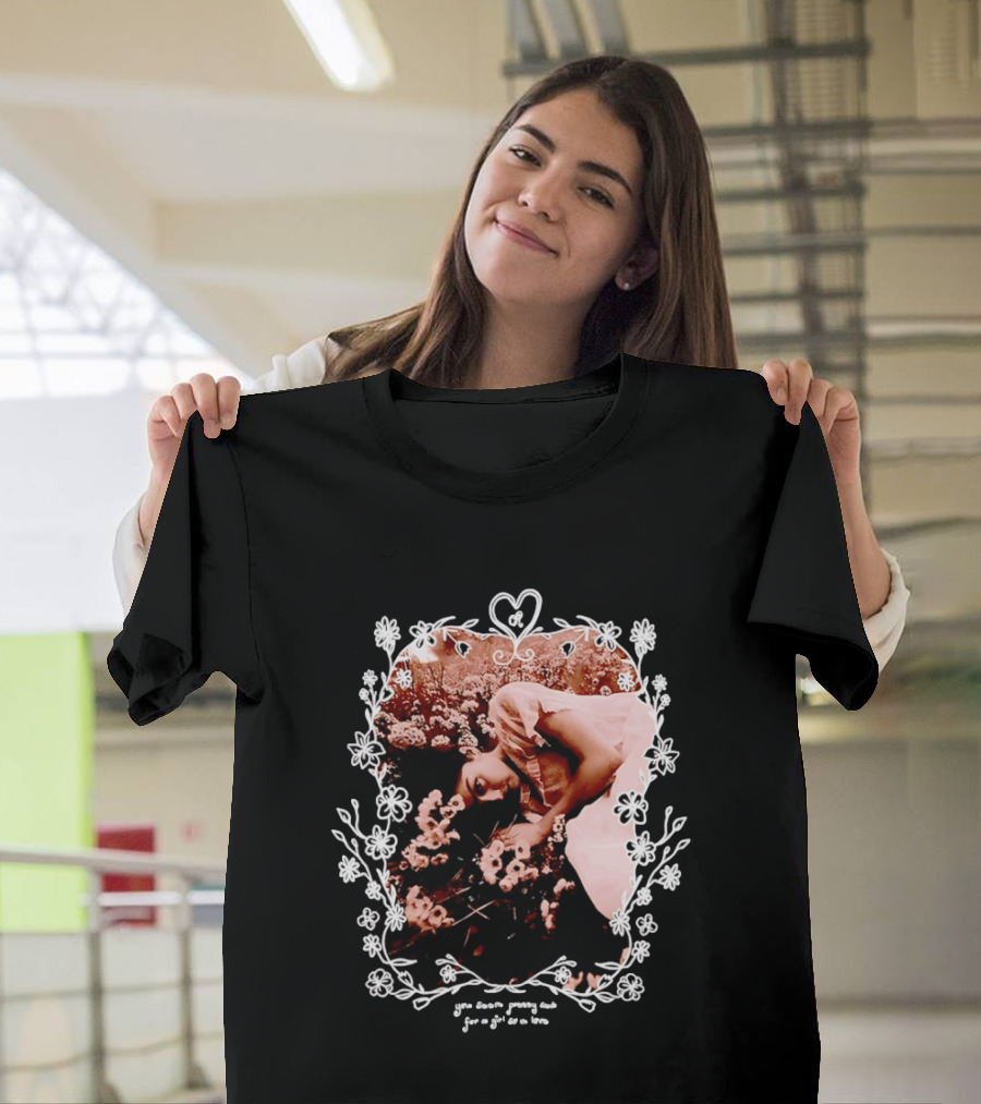 You Seem Pretty Sad For A Girl So In Love Floral Aesthetic Heart Frame Vintage Sepia Photography With Dreamy Flowers And Sleeping Girl T-Shirt