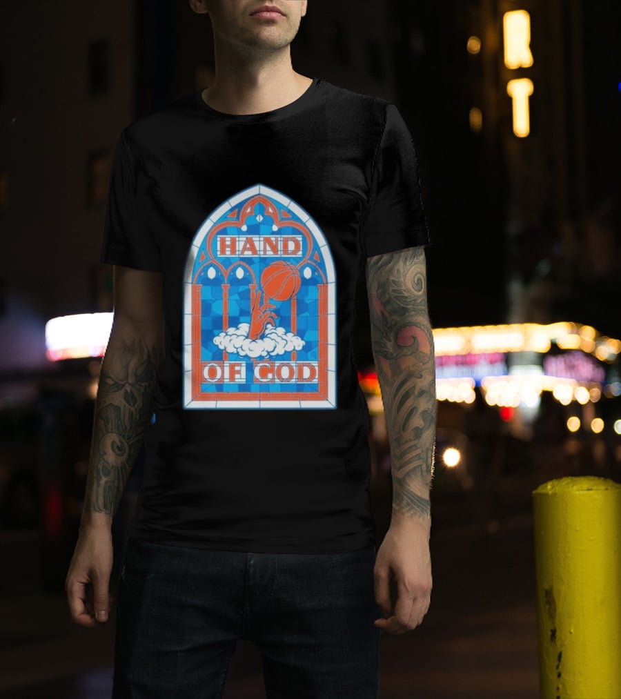 New York Knicks Basketball Stained Glass Hand Of God T-Shirt