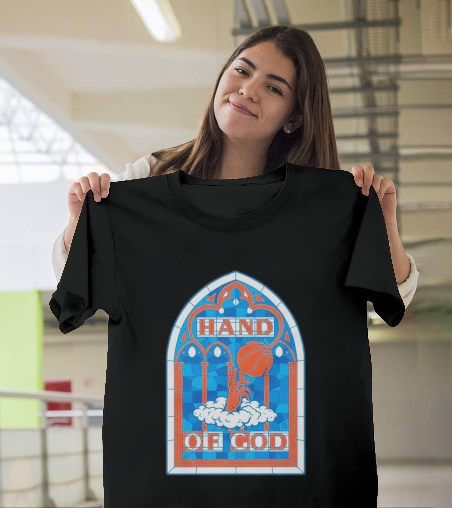 New York Knicks Basketball Stained Glass Hand Of God T-Shirt