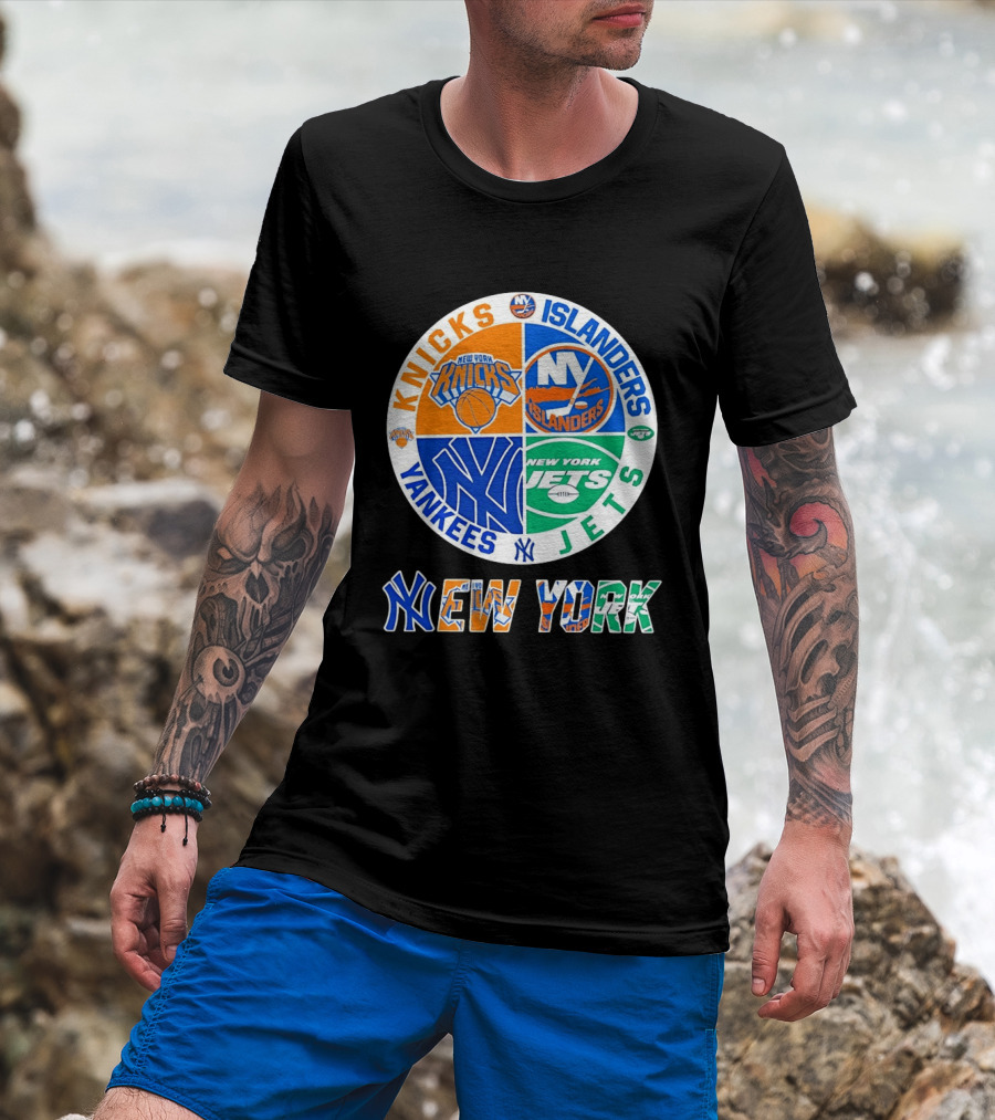 Knicks Islanders Yankees Jets New York Sports Teams Quadrant T-Shirt