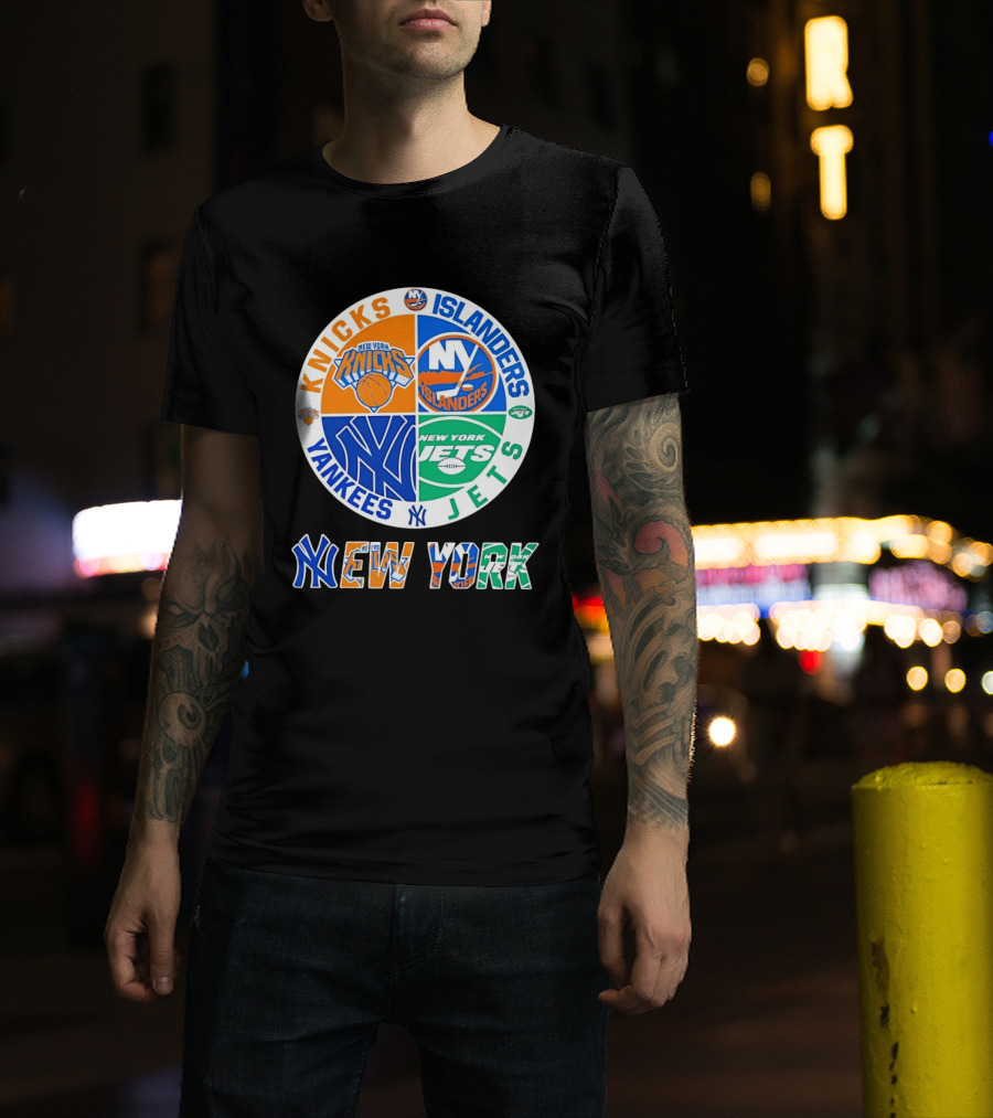 Knicks Islanders Yankees Jets New York Sports Teams Quadrant T-Shirt