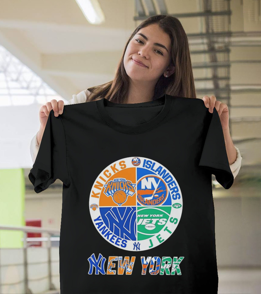 Knicks Islanders Yankees Jets New York Sports Teams Quadrant T-Shirt