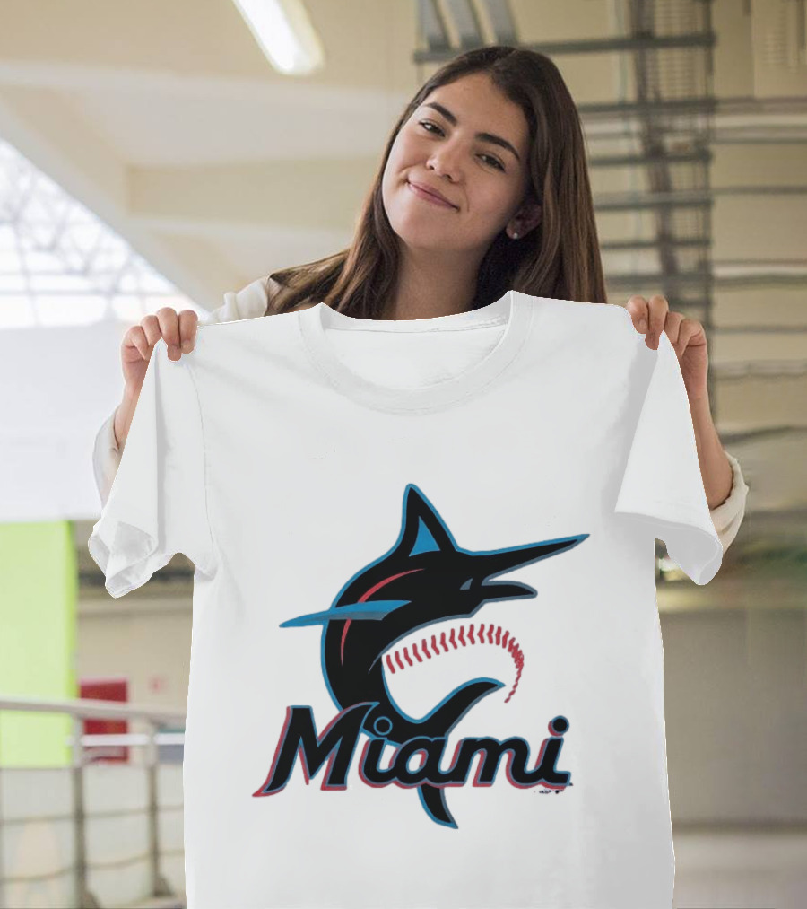 Miami Marlins Marlin Leaping Fish Miami Script T-Shirt