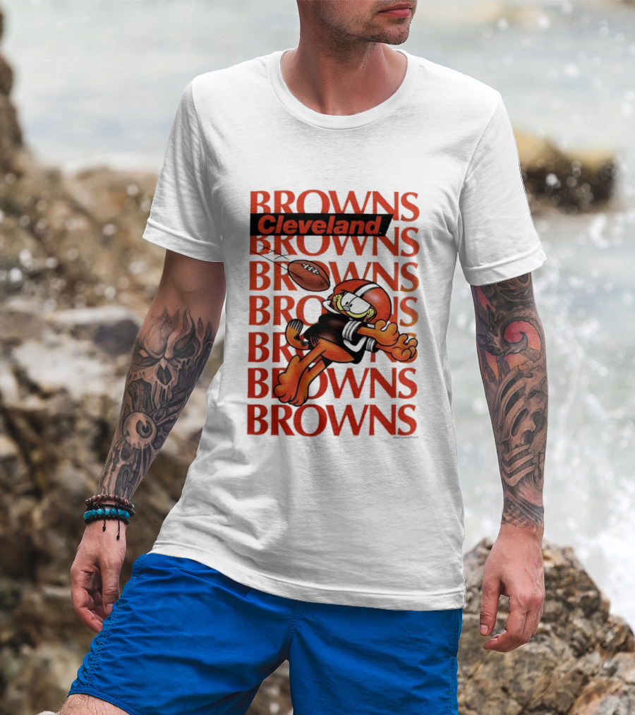 Browns Football Cleveland Orange Cat Kicking Touchdown T-Shirt