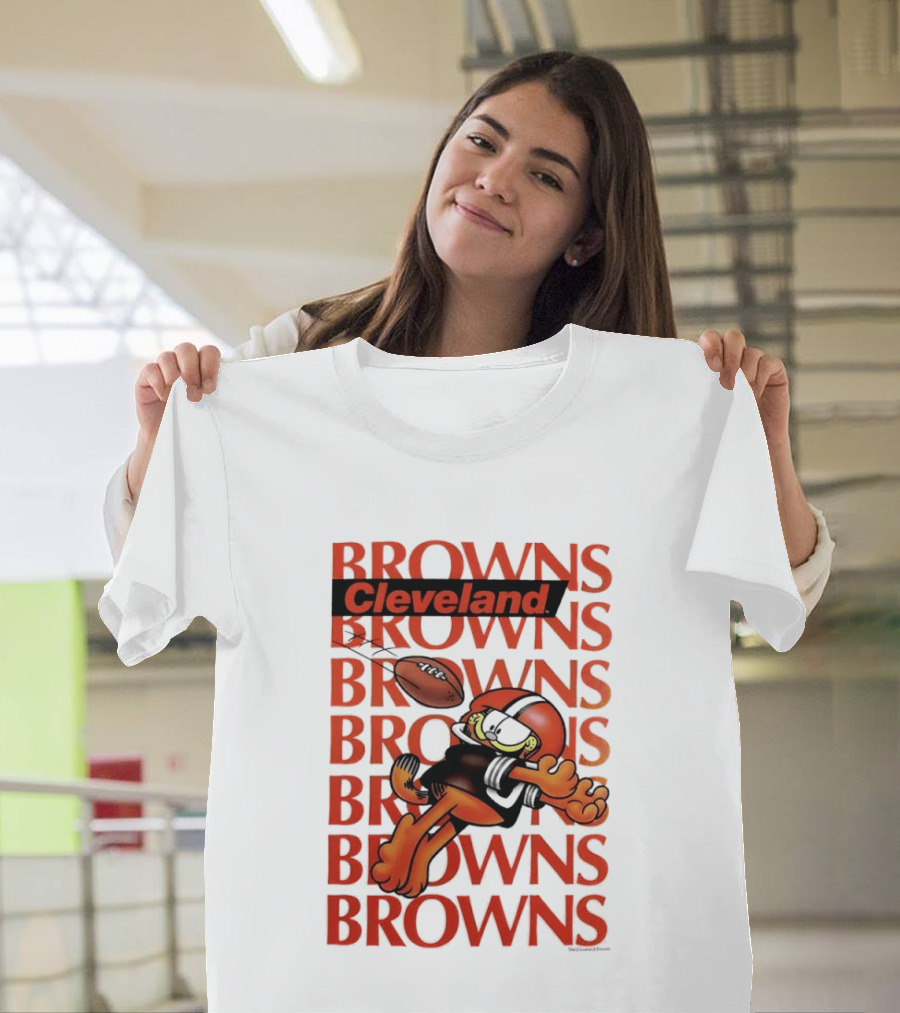 Browns Football Cleveland Orange Cat Kicking Touchdown T-Shirt