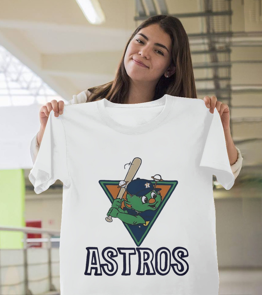 Orbit Houston Astros With Saturn Rings Baseball Bat Triangle T-Shirt