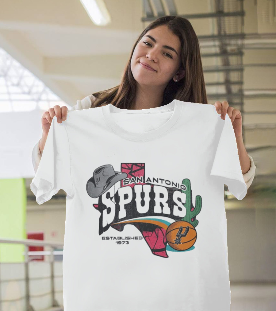 San Antonio Spurs Established 1973 Texas Cowboy Hat Cactus Basketball Team T-Shirt