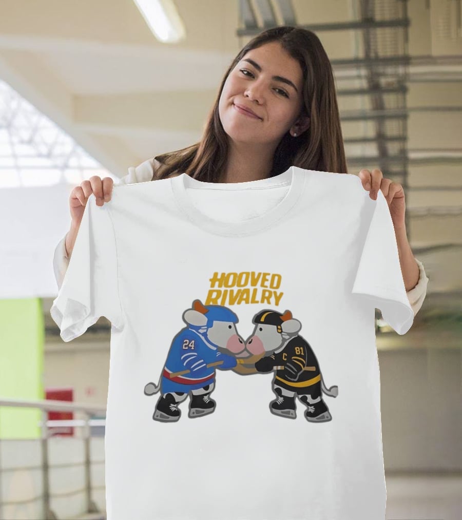 Hooved Rivalry Cow Hockey Players 24 And 81 Faceoff T-Shirt