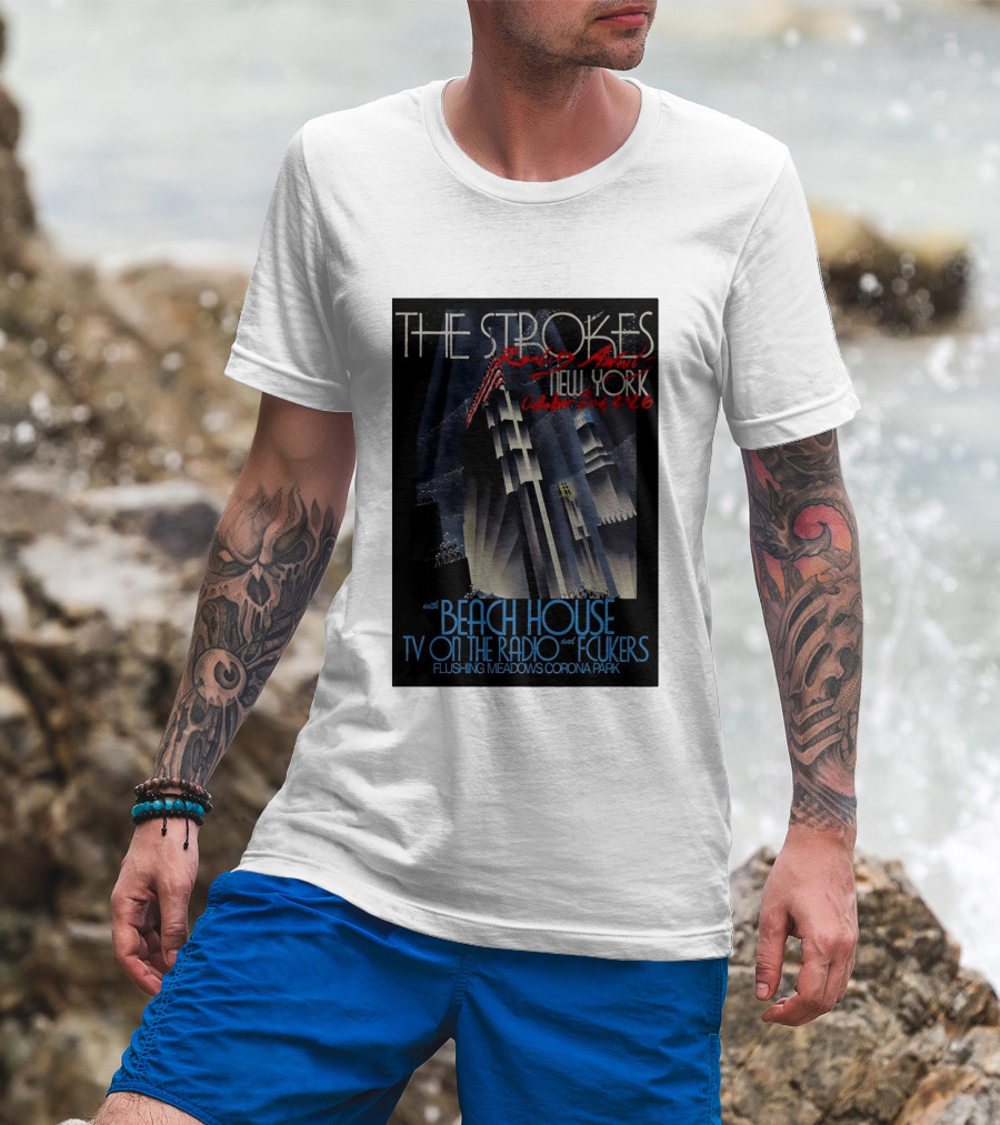 The Strokes New York Concert October 2026 Flushing Meadows Corona Park With Beach House TV On The Radio Fcukers Deco Cityscape T-Shirt