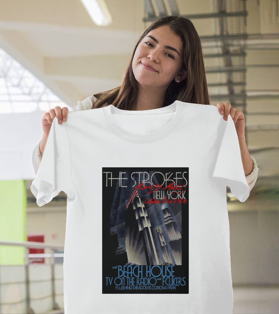 The Strokes New York Concert October 2026 Flushing Meadows Corona Park With Beach House TV On The Radio Fcukers Deco Cityscape T-Shirt