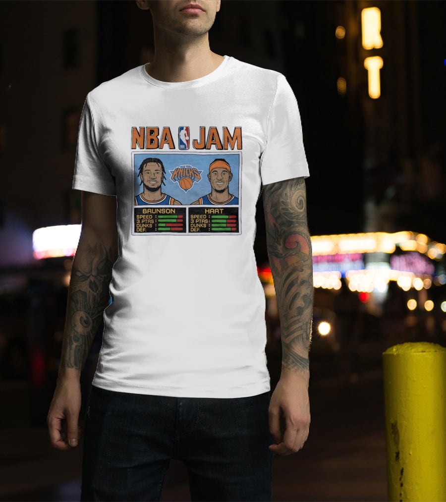 Jalen Brunson Josh Hart New York Knicks NBA Jam Retro Basketball Game T-Shirt