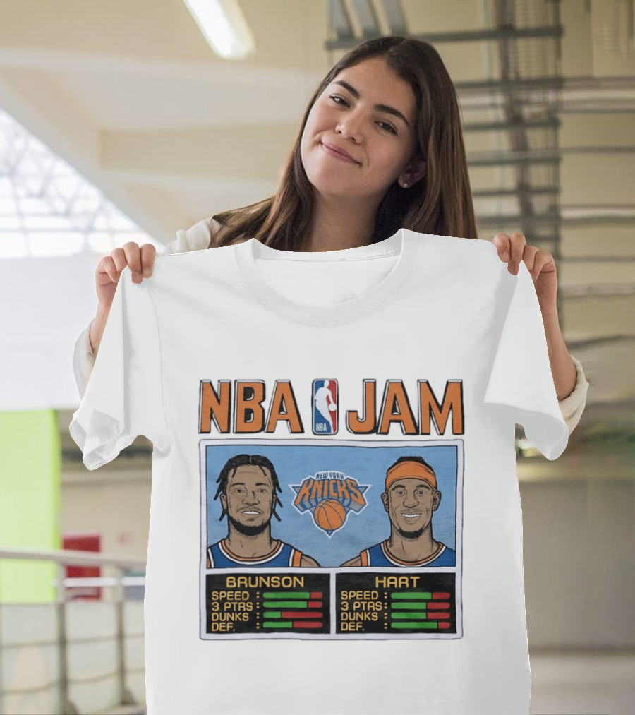 Jalen Brunson Josh Hart New York Knicks NBA Jam Retro Basketball Game T-Shirt