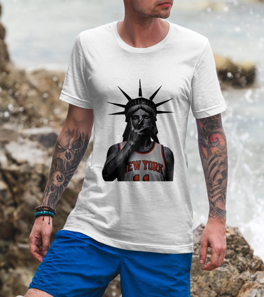 New York Knicks Jalen Brunson Statue Of Liberty Basketball Legend The Wait Is Over T-Shirt