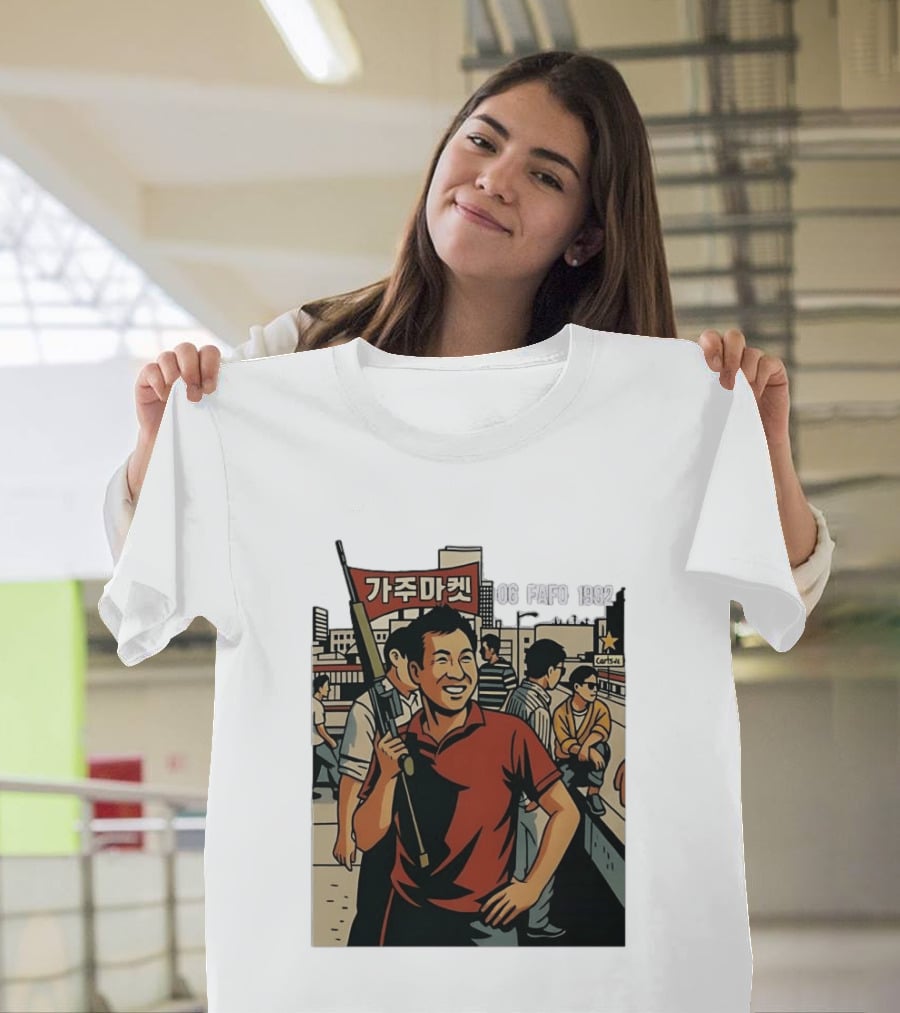 Korean American Street Scene Man With Rifle Urban T-Shirt