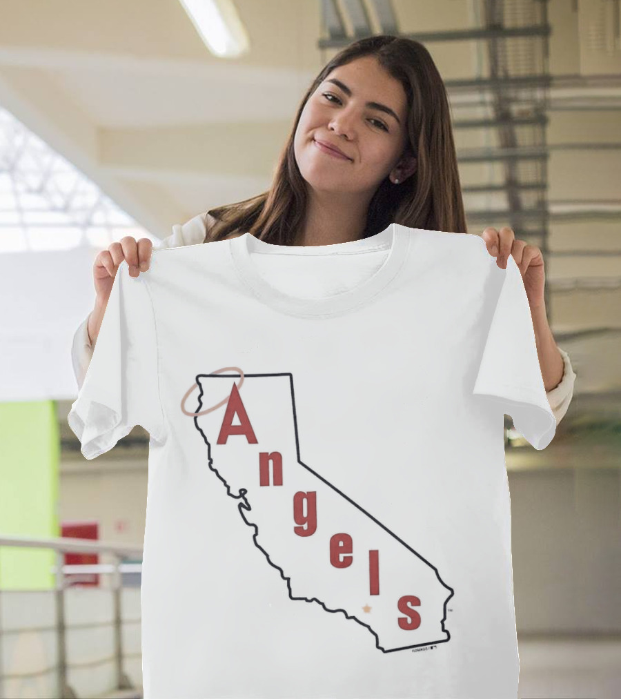 California Angels Script Los Angeles Outline With Halo T-Shirt