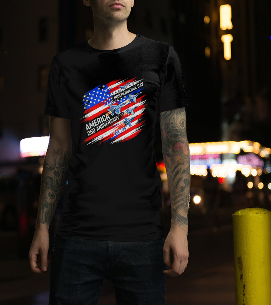 America 250 Anniversary Independence Day Fighter Jets Est 1776 Patriotic T-Shirt