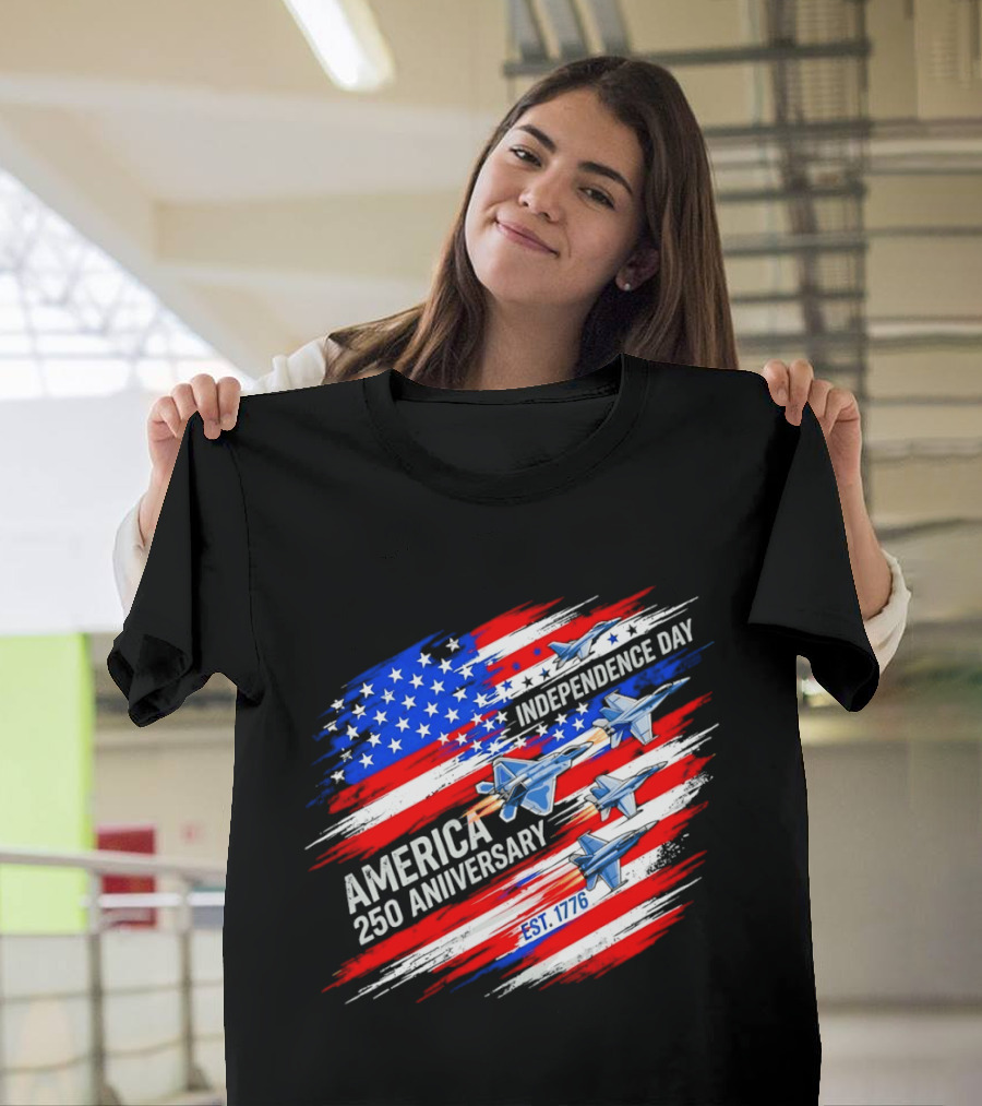 America 250 Anniversary Independence Day Fighter Jets Est 1776 Patriotic T-Shirt