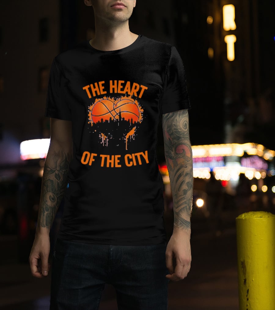 New York Knick The Heart Of The City Basketball Dripping Orange T-Shirt