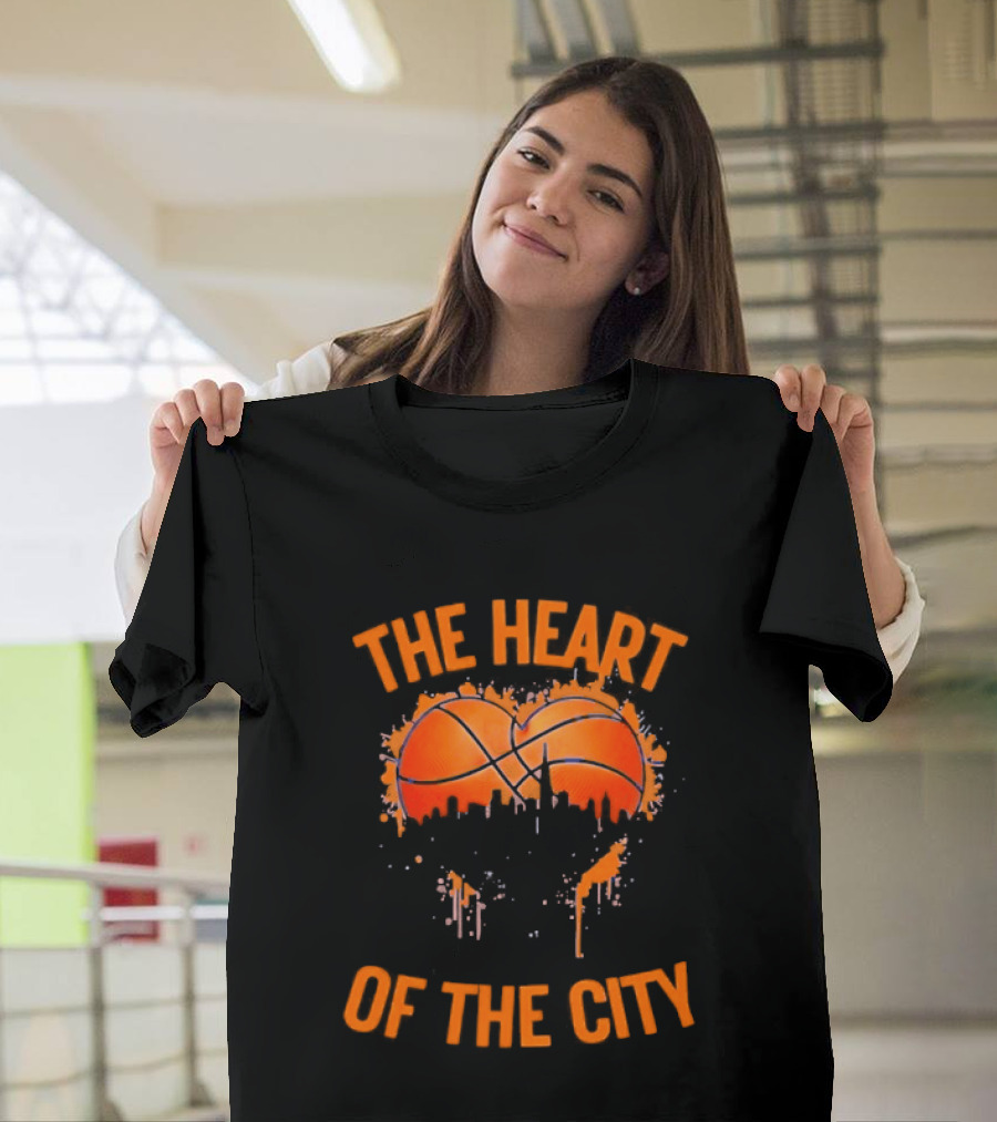 New York Knick The Heart Of The City Basketball Dripping Orange T-Shirt