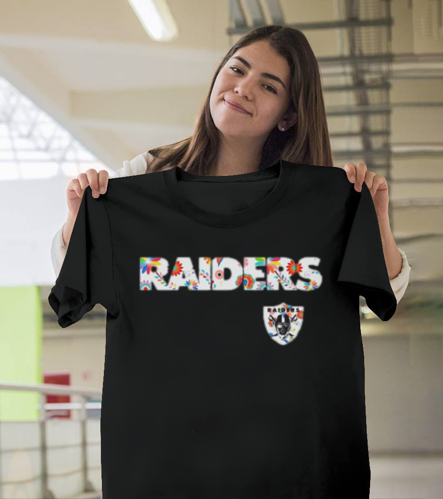 Raiders Dia De Los Muerto 2025 Floral Skull NFL Team T-Shirt