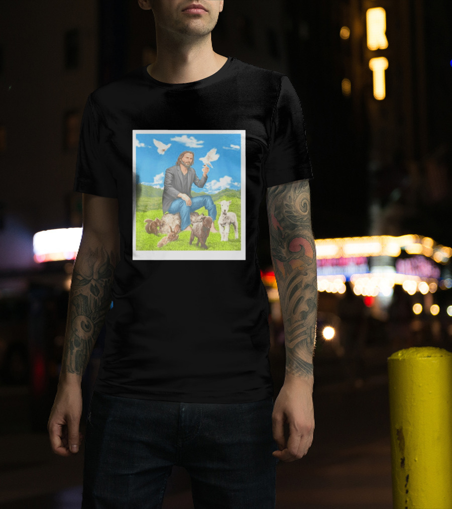 Keanu Reeves Surrounded By Animals In Peaceful Steppe Landscape T-Shirt