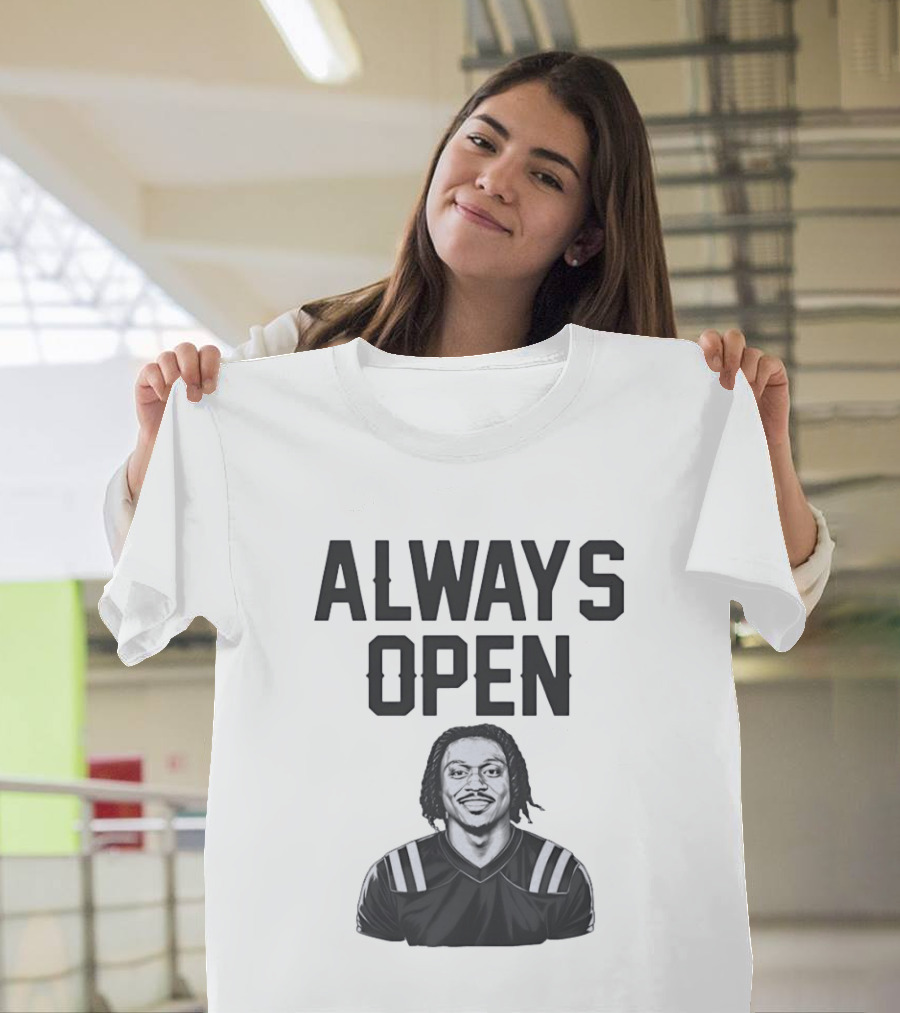 Always Open Bold Text With Cartoon Football Player T-Shirt