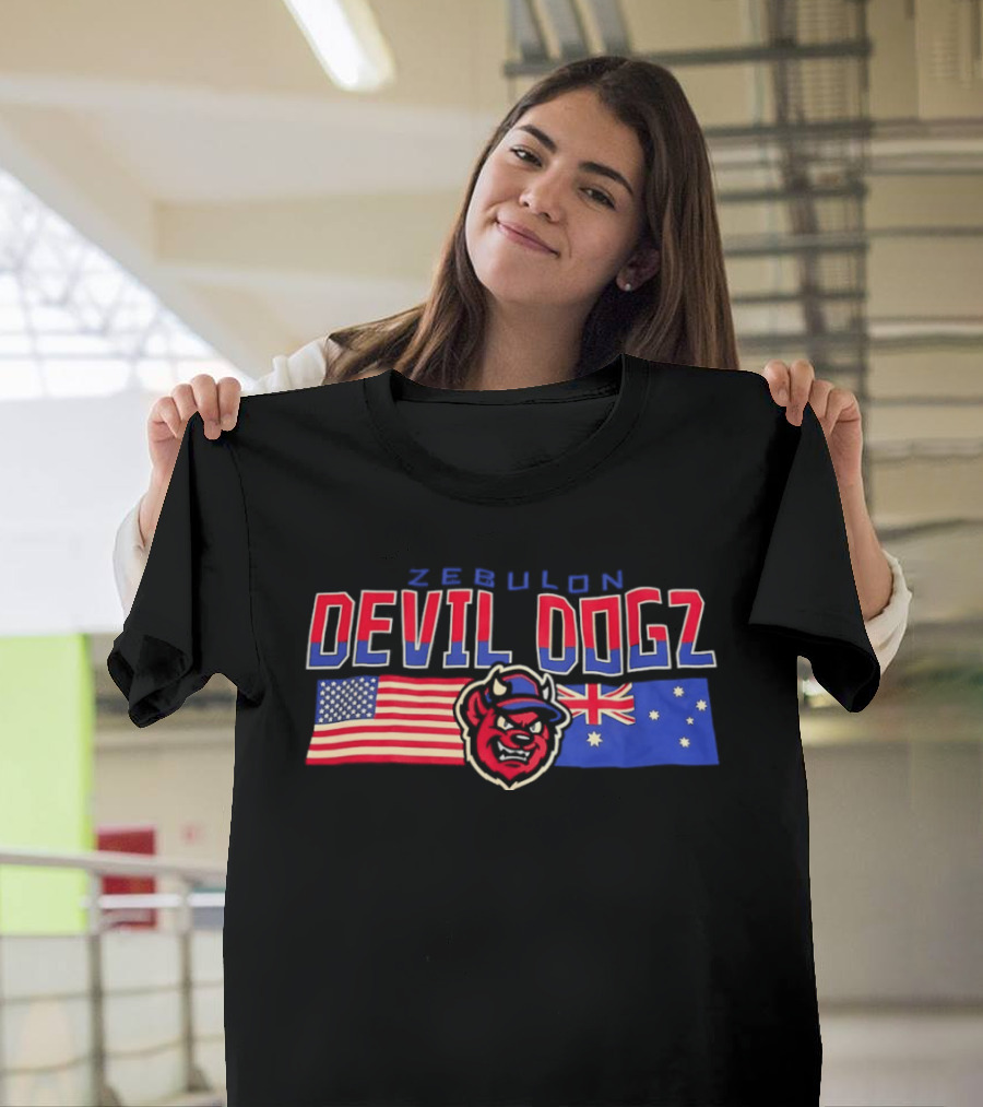 Zebulon Devil Dogz American Australian Flags T-Shirt