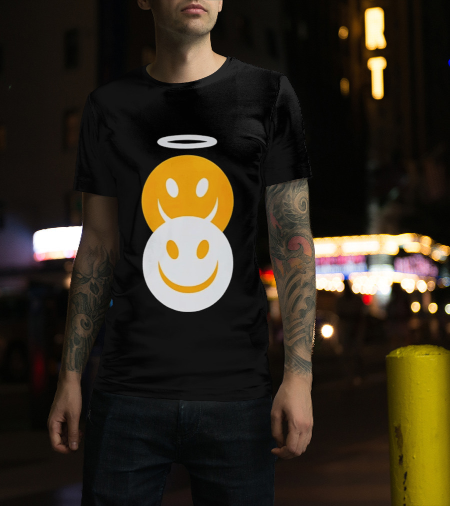 Angel And Devil Smiley Faces Halo And Horns T-Shirt
