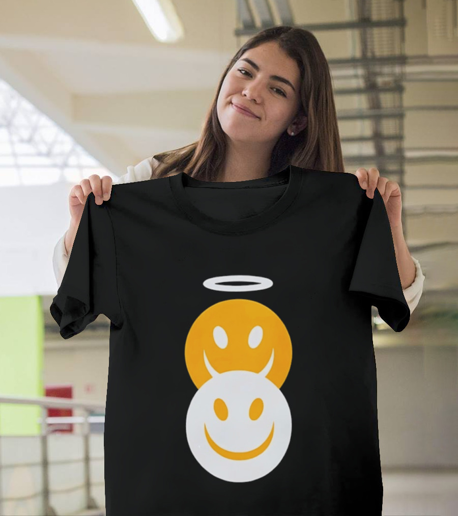 Angel And Devil Smiley Faces Halo And Horns T-Shirt