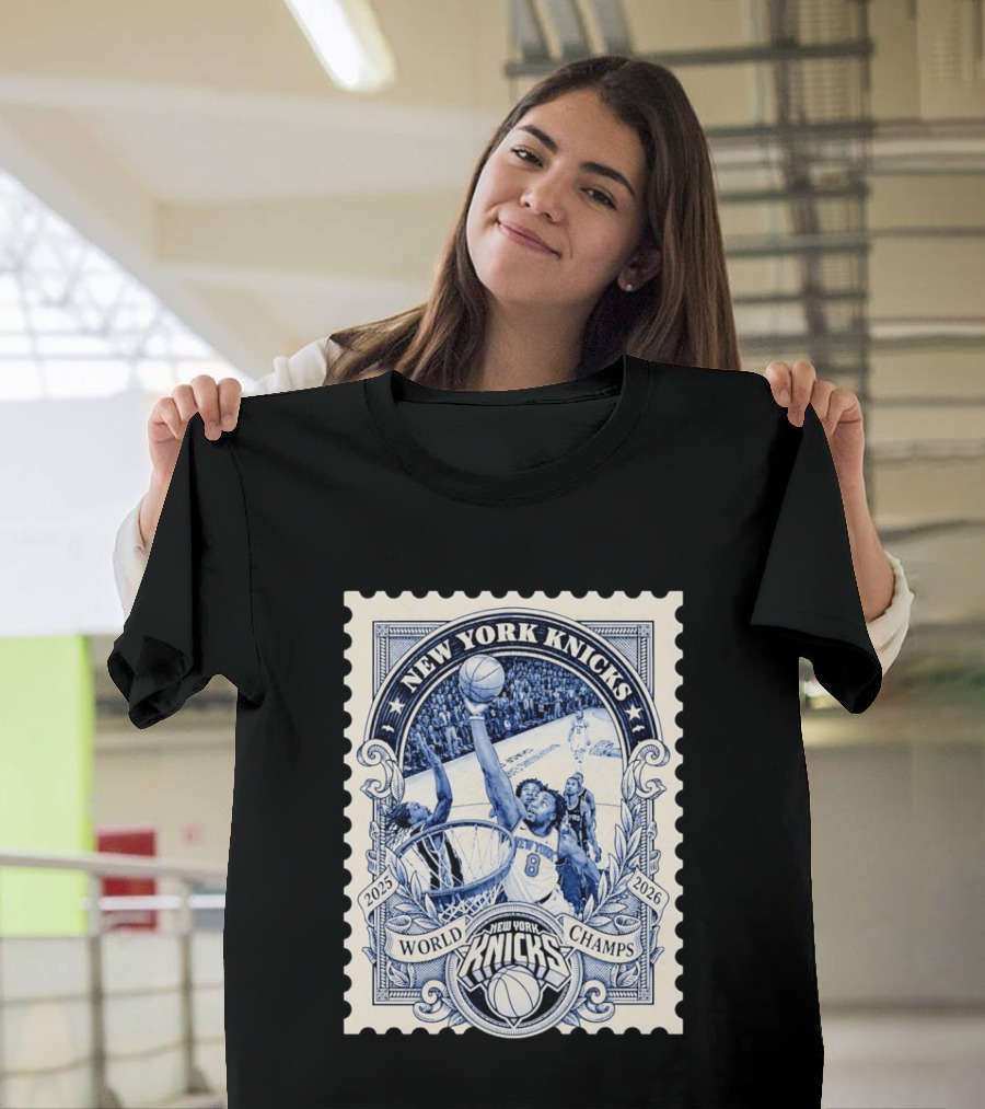 New York Knicks 2026 World Champs OG Anunoby Basketball Stamp T-Shirt
