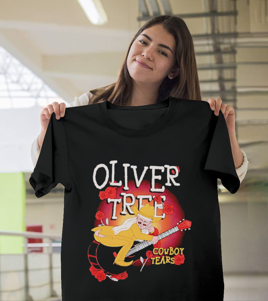 Oliver Tree Cowboy Tears Cartoon Character With Roses And Guitar T-Shirt