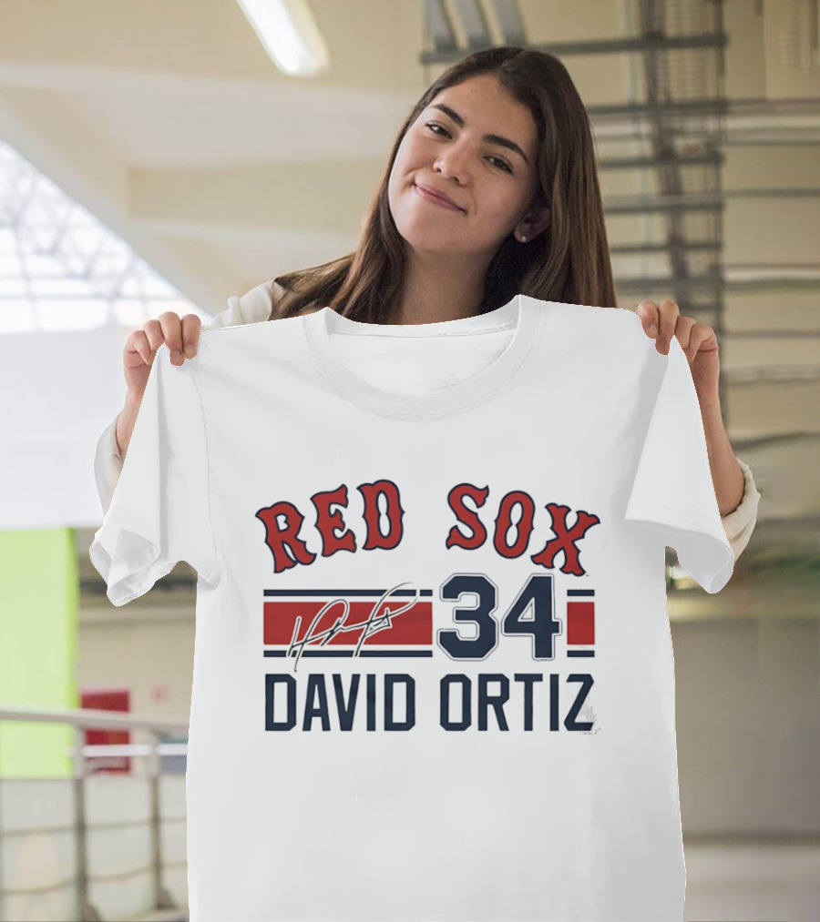 Red Sox 34 David Ortiz Signature Boston T-Shirt