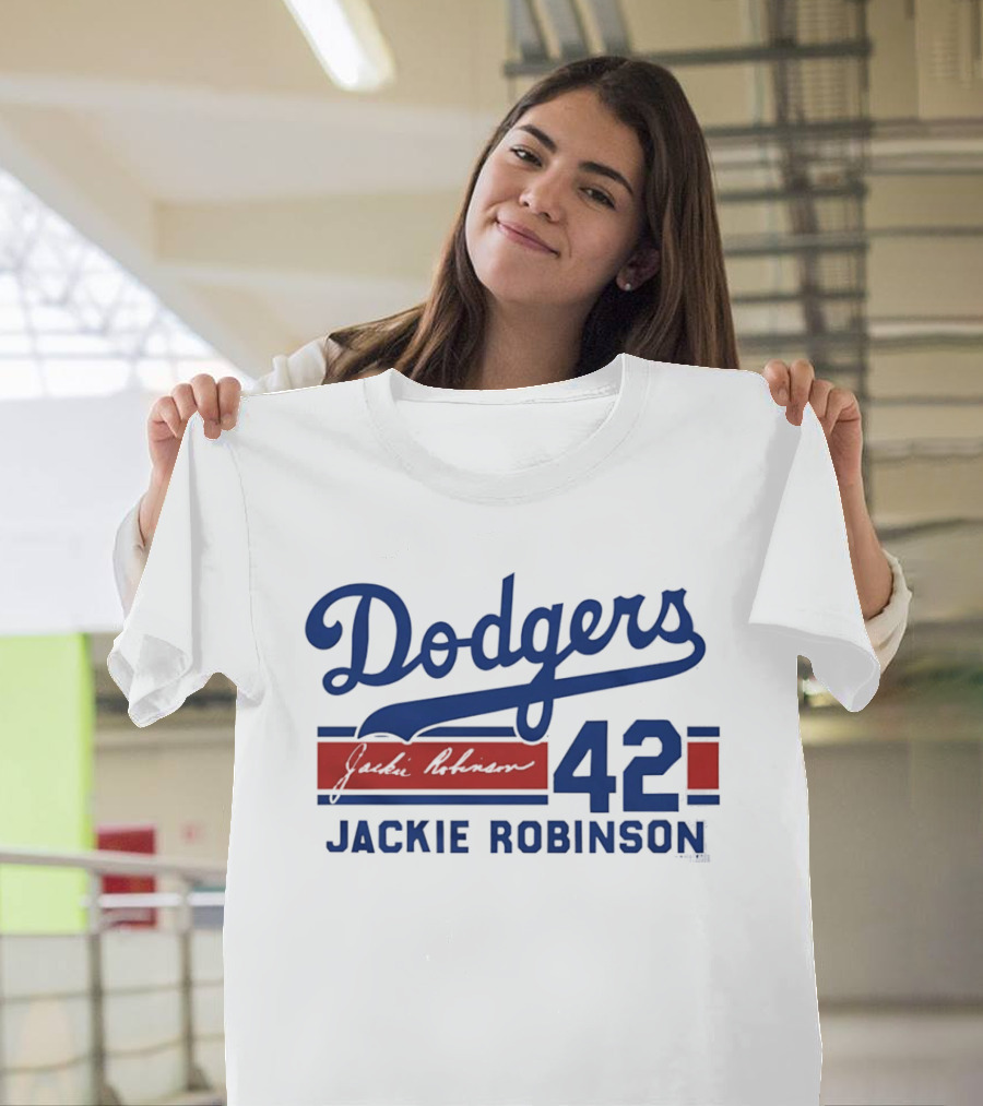 Brooklyn Dodgers 42 Jackie Robinson Signature T-Shirt