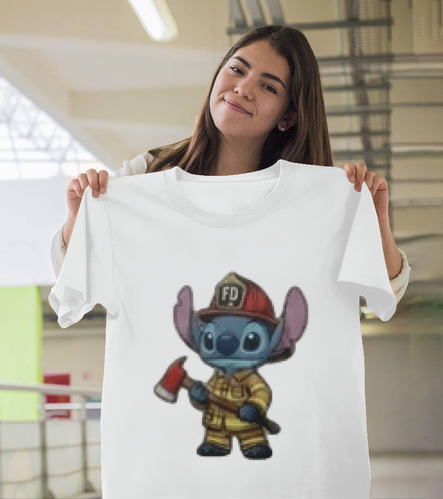 Disney Stitch Fire Rescue Not Just A Job A Calling Fire Dept FD Helmet Axe T-Shirt