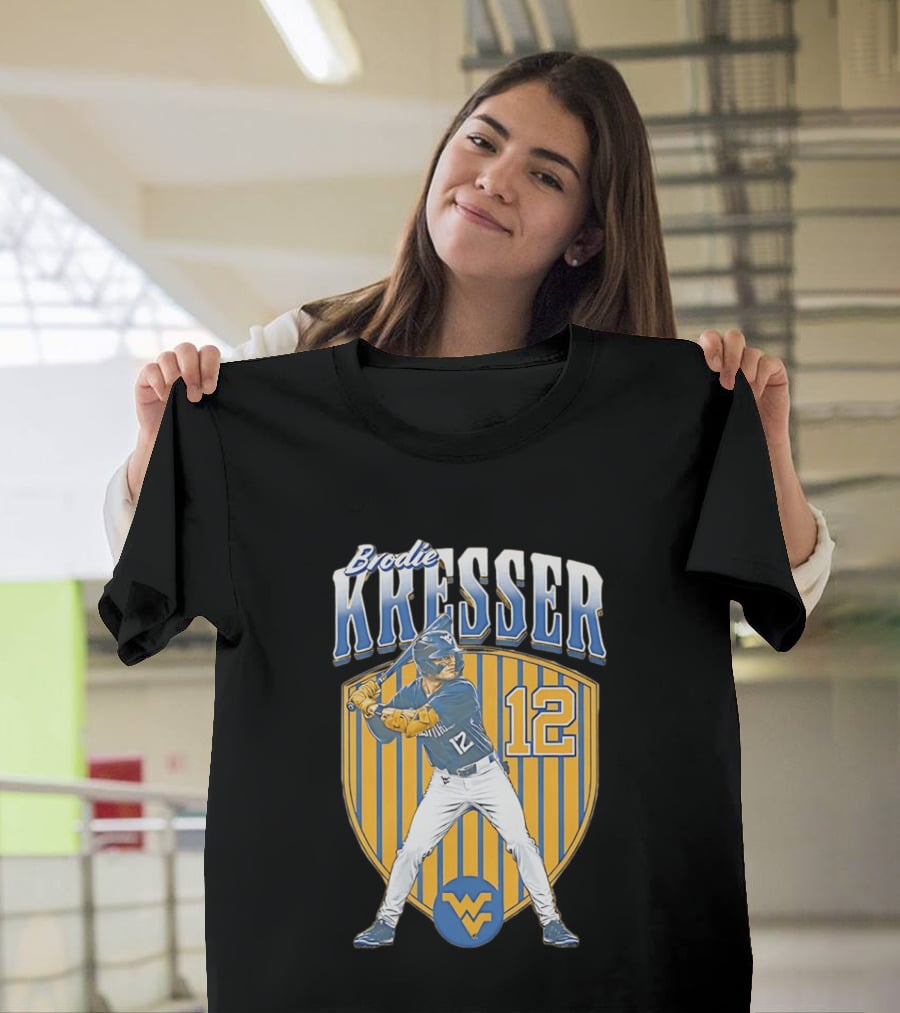 West Virginia Mountaineers Brodie Kresser Number 12 Baseball Player T-Shirt