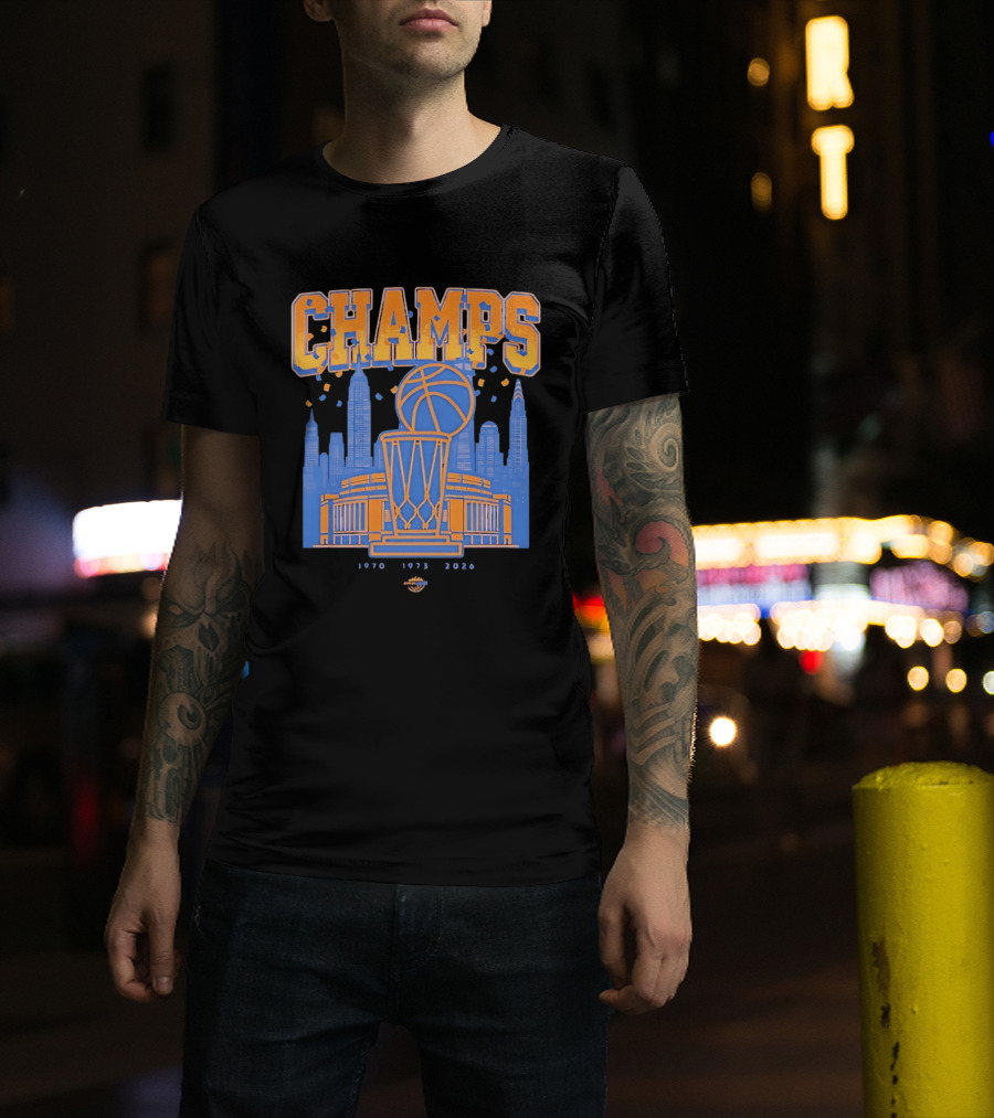 New York Knicks Champs 1970 1973 2026 Basketball Skyline Celebration T-Shirt