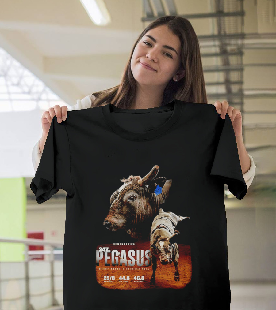 Remembering Pegasus 247 Legendary Rodeo Bull Statistics 25/8 44.8 46.8 T-Shirt