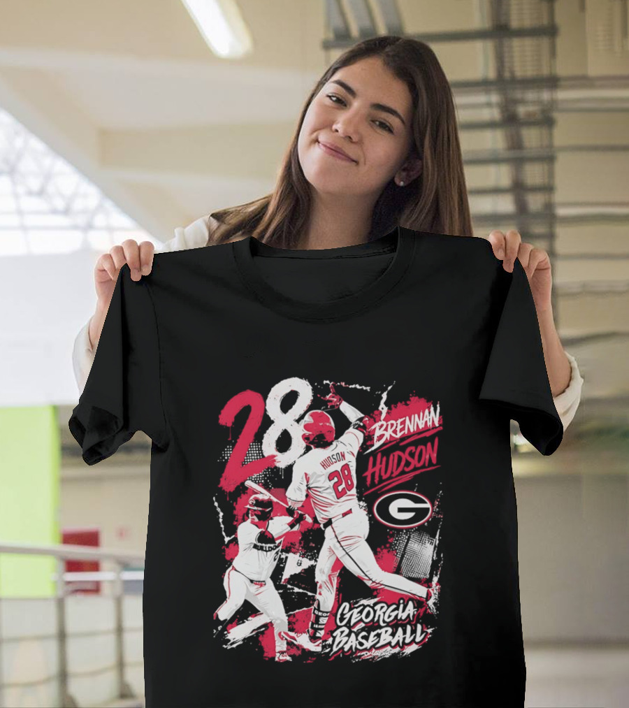 Georgia Baseball Brennan Hudson 28 Player Collage T-Shirt