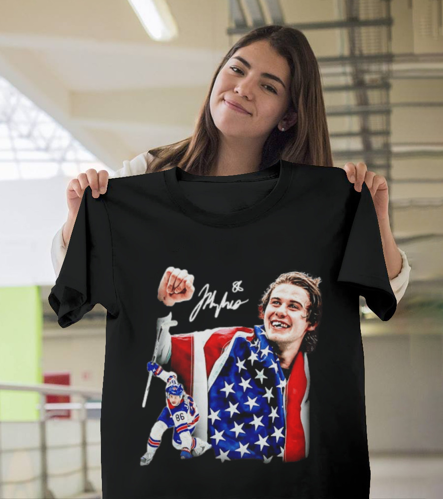 Jack Hughes New Jersey Devils USA Flag 86 Hockey Celebration T-Shirt