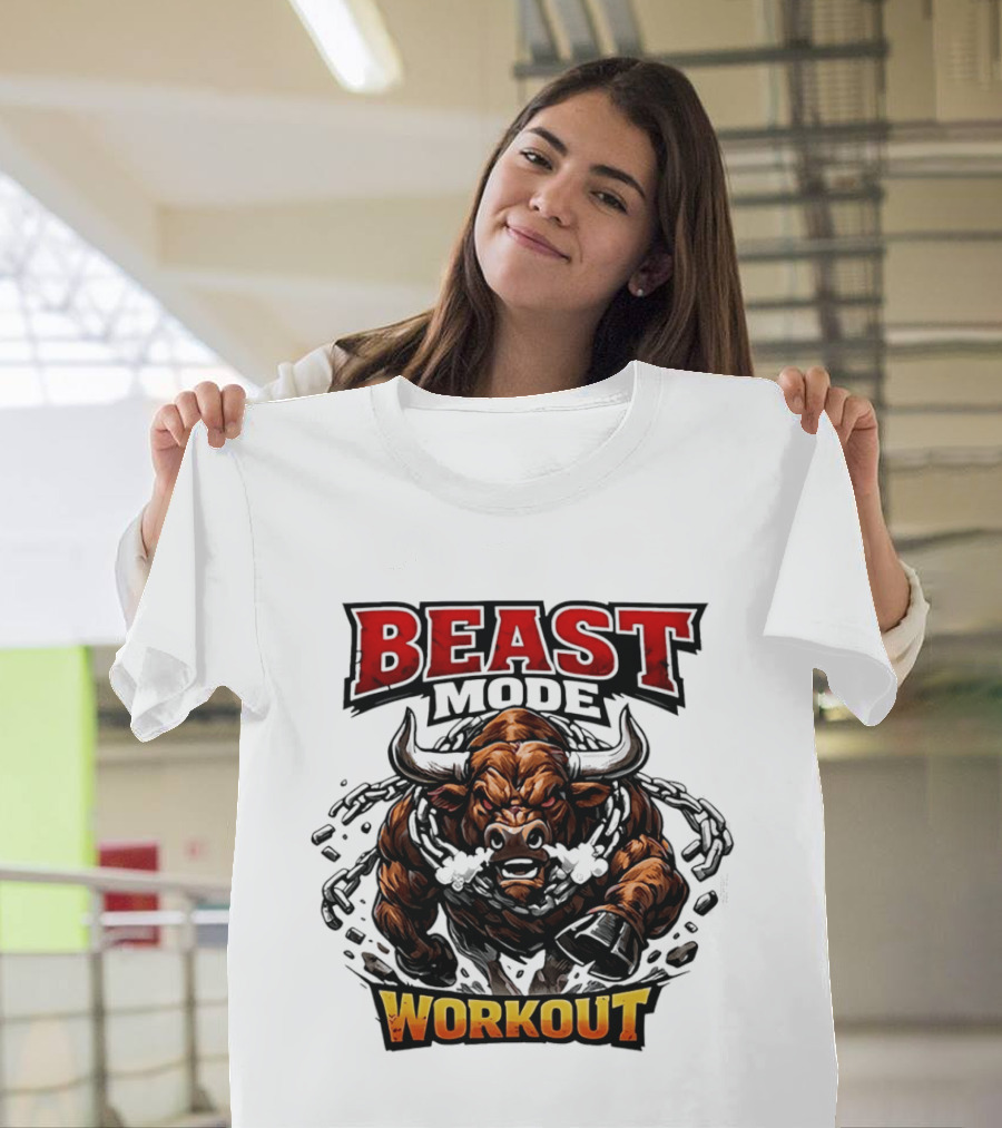 Beast Mode Workout Illustrated Bull Breaking Chains T-Shirt
