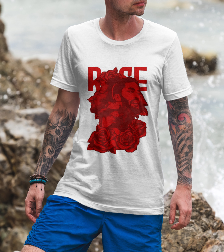 Derrick Rose Red Rose Portrait With Decorative Roses T-Shirt