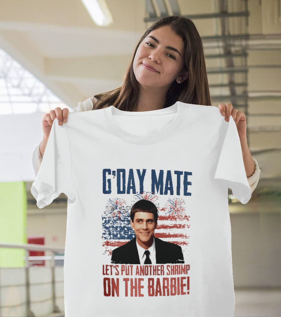 G'Day Mate Let's Put Another Shrimp On The Barbie 4th Of July With Stars And Stripes Fireworks T-Shirt