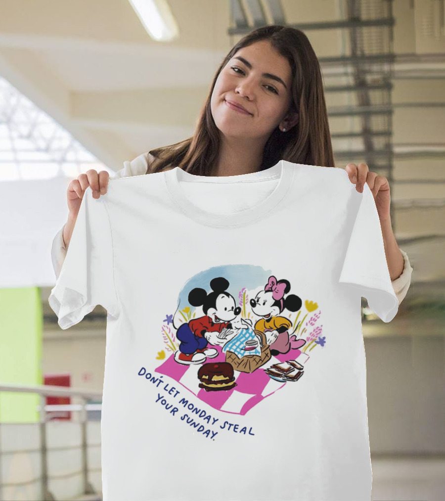 Mickey And Minnie Mouse Don't Let Monday Steal Your Sunday Picnic Fun T-Shirt