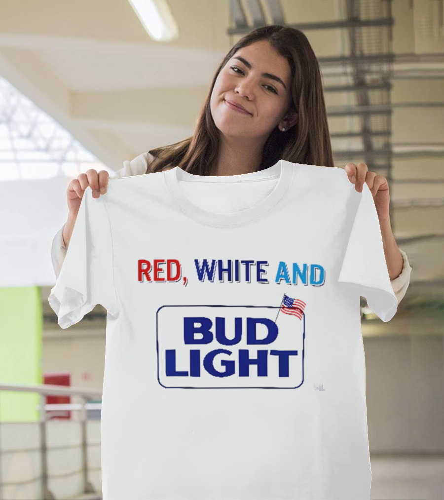 Red White And Bud Light American Flag 4th Of July Celebration T-Shirt
