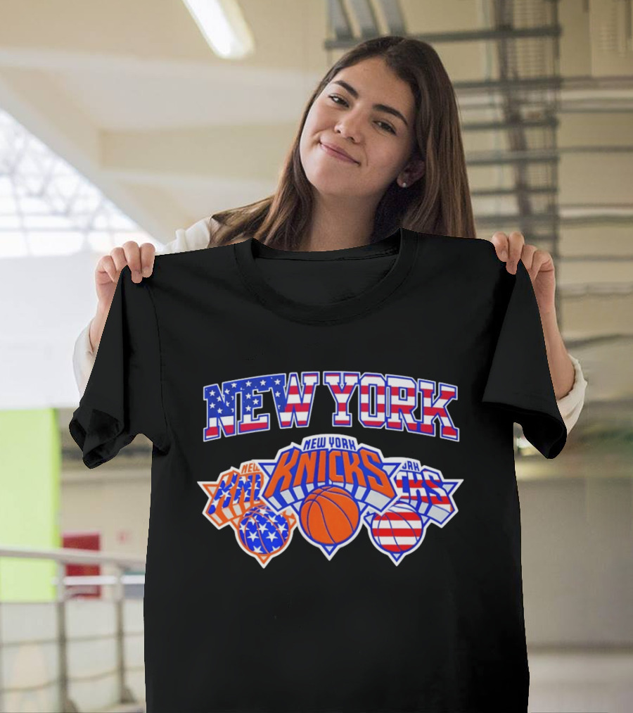 New York Knicks 4th Of July American Flag Basketball Stars And Stripes T-Shirt