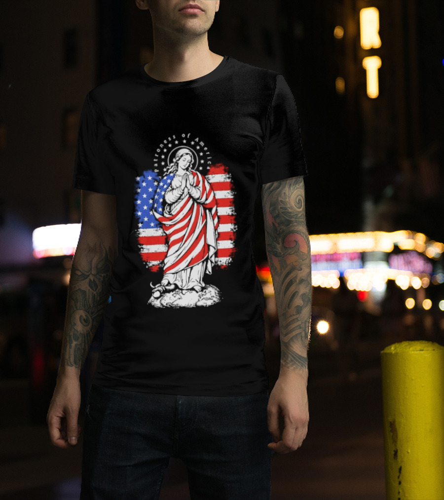 Blessed Virgin Mary Patroness Of The USA With American Flag Colors Catholic T-Shirt