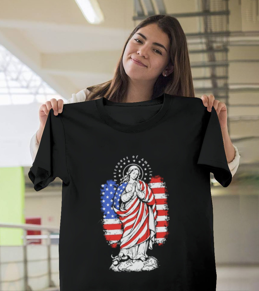 Blessed Virgin Mary Patroness Of The USA With American Flag Colors Catholic T-Shirt