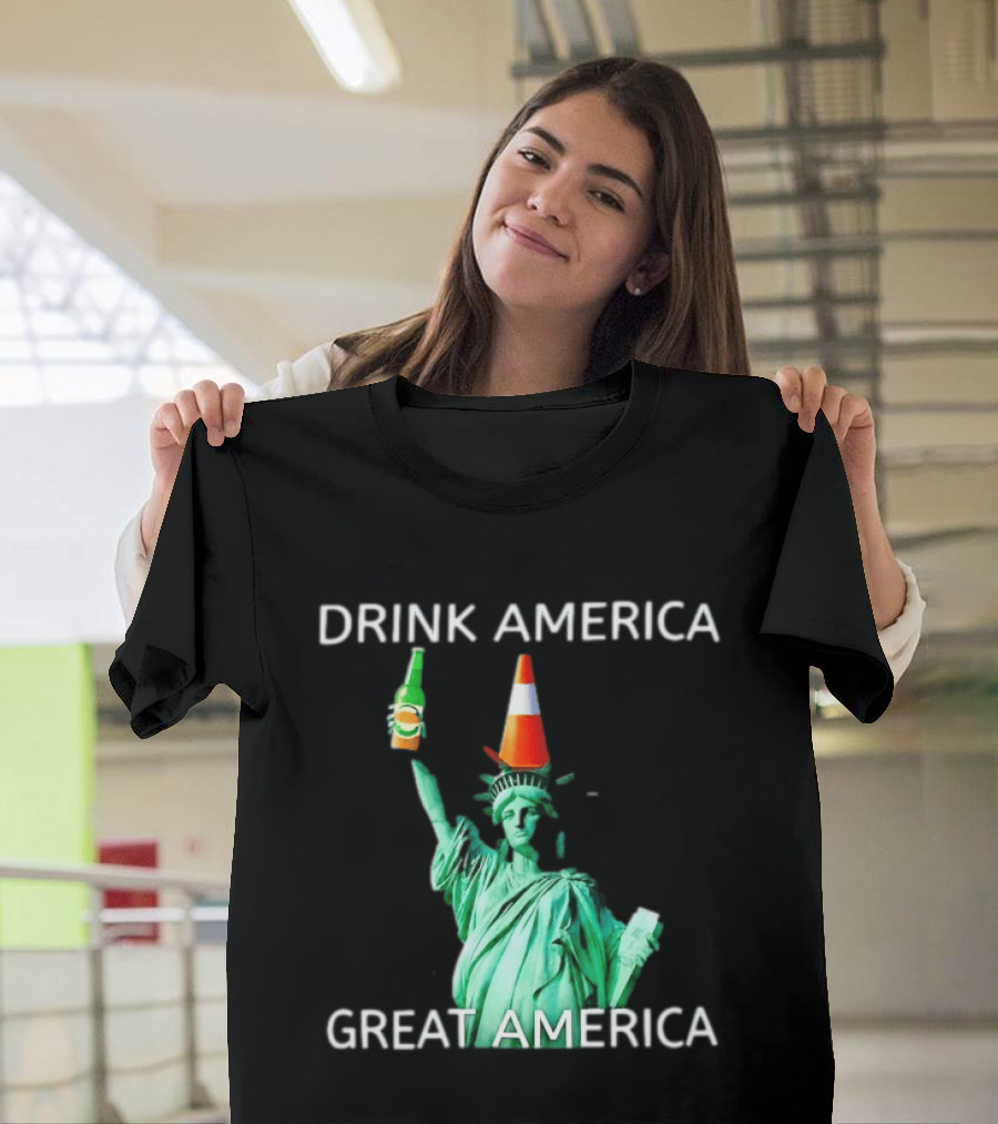 Statue Of Liberty Drink America Great America Traffic Cone Beer Bottle T-Shirt